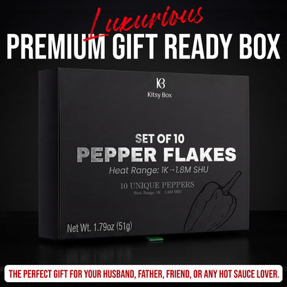 Dried Chili Pepper Flakes & Powder Variety Set – 10 Premium Varieties - Spice Set - Kitsy Box - 