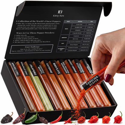 Dried Chili Pepper Flakes & Powder Variety Set – 10 Premium Varieties - Spice Set - Kitsy Box - 