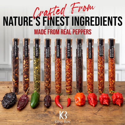 Dried Chili Pepper Flakes & Powder Variety Set – 10 Premium Varieties - Spice Set - Kitsy Box - 