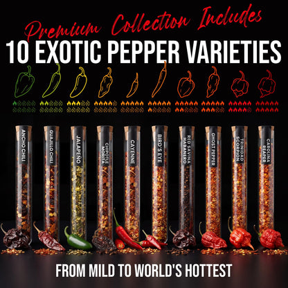 Dried Chili Pepper Flakes & Powder Variety Set – 10 Premium Varieties - Spice Set - Kitsy Box - 